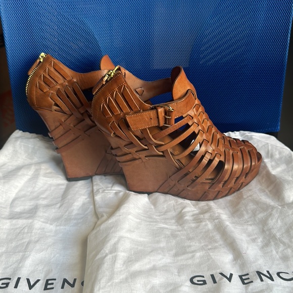 Givenchy Brown Corinne Woven Leather Wedge Heels - Picture 2 of 6